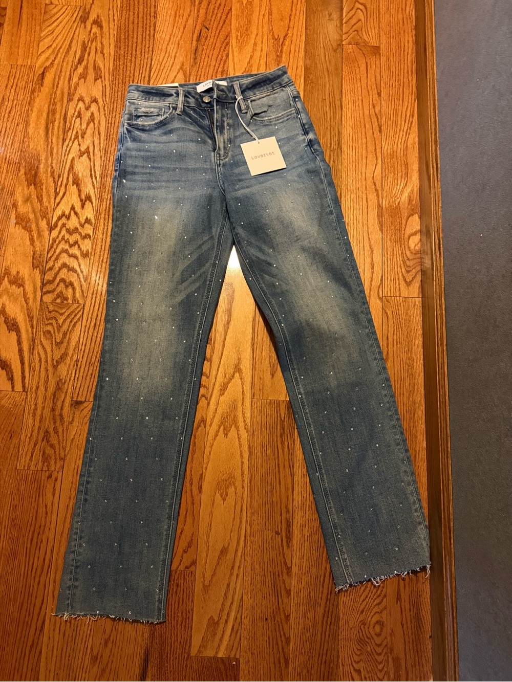 Lovervet High Rise Straight Jean with Rhinestones
